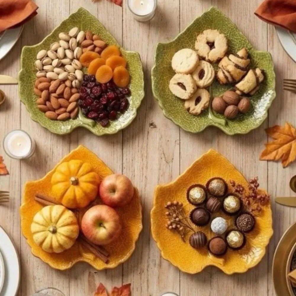 Vintage Laurie Gates Coronado Leaf Plates Set 4 Fall Thanksgiving Appetizer